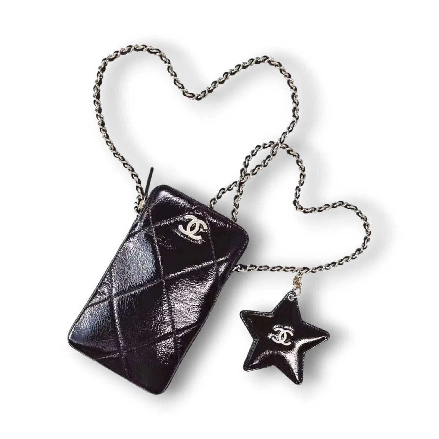 Сумочка CHANEL Shiny Crumpled Calfskin Phone Case with Chain & Star Charm (11 см)