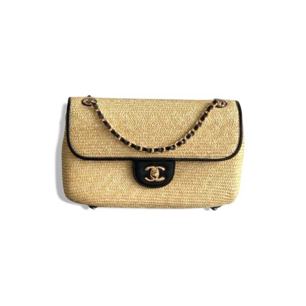 Сумка CHANEL Braided Raffia & Calfskin Flap (20 см)