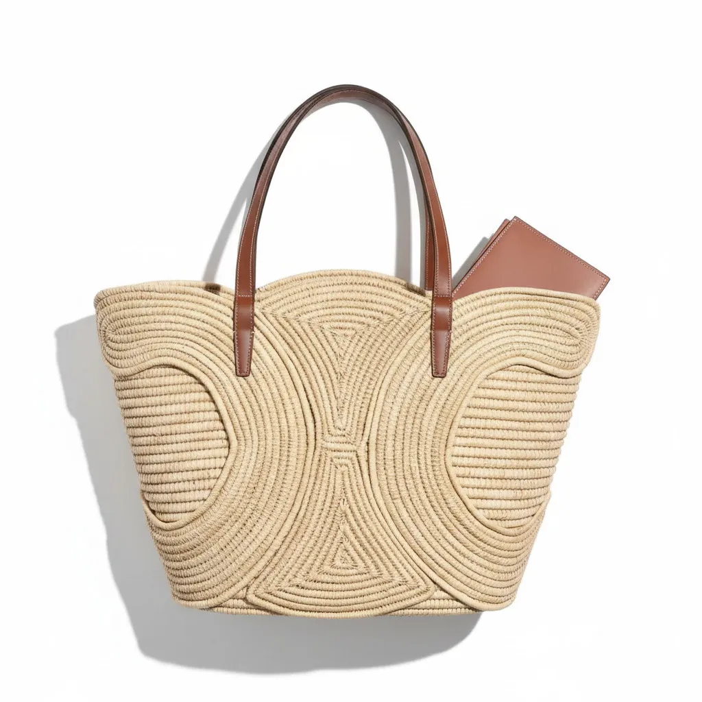 Сумка CELINE Classic Panier Medium in Braided Raffia and Calfskin (29 см)